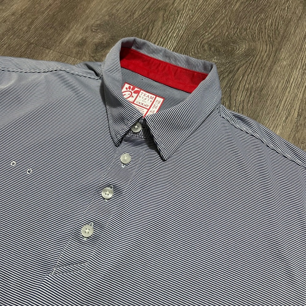 Oobe Chick-fil-A Polo Shirt XL Blue Striped Team Style Short Sleeve Recycled